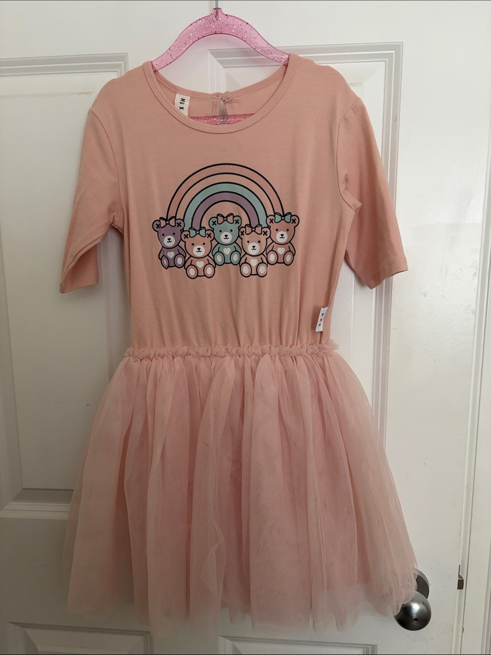 HUX Pink Tulle Teddy Rainbow Dress
